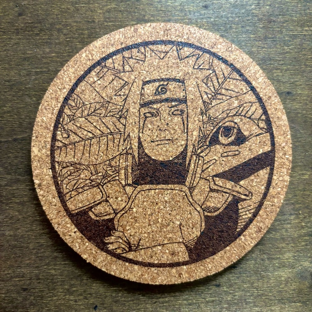 Naruto Young Jiraiya Laser Engraved Cork Coaster